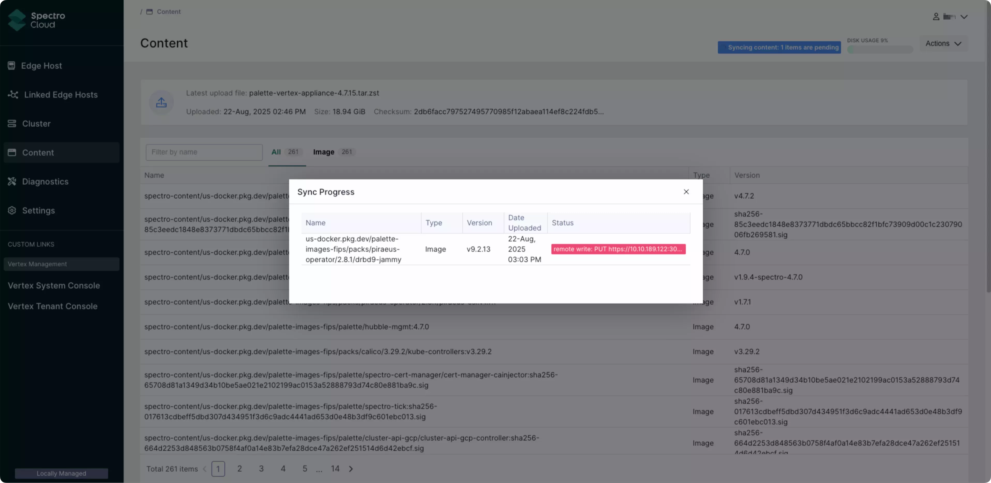 Example content sync failure